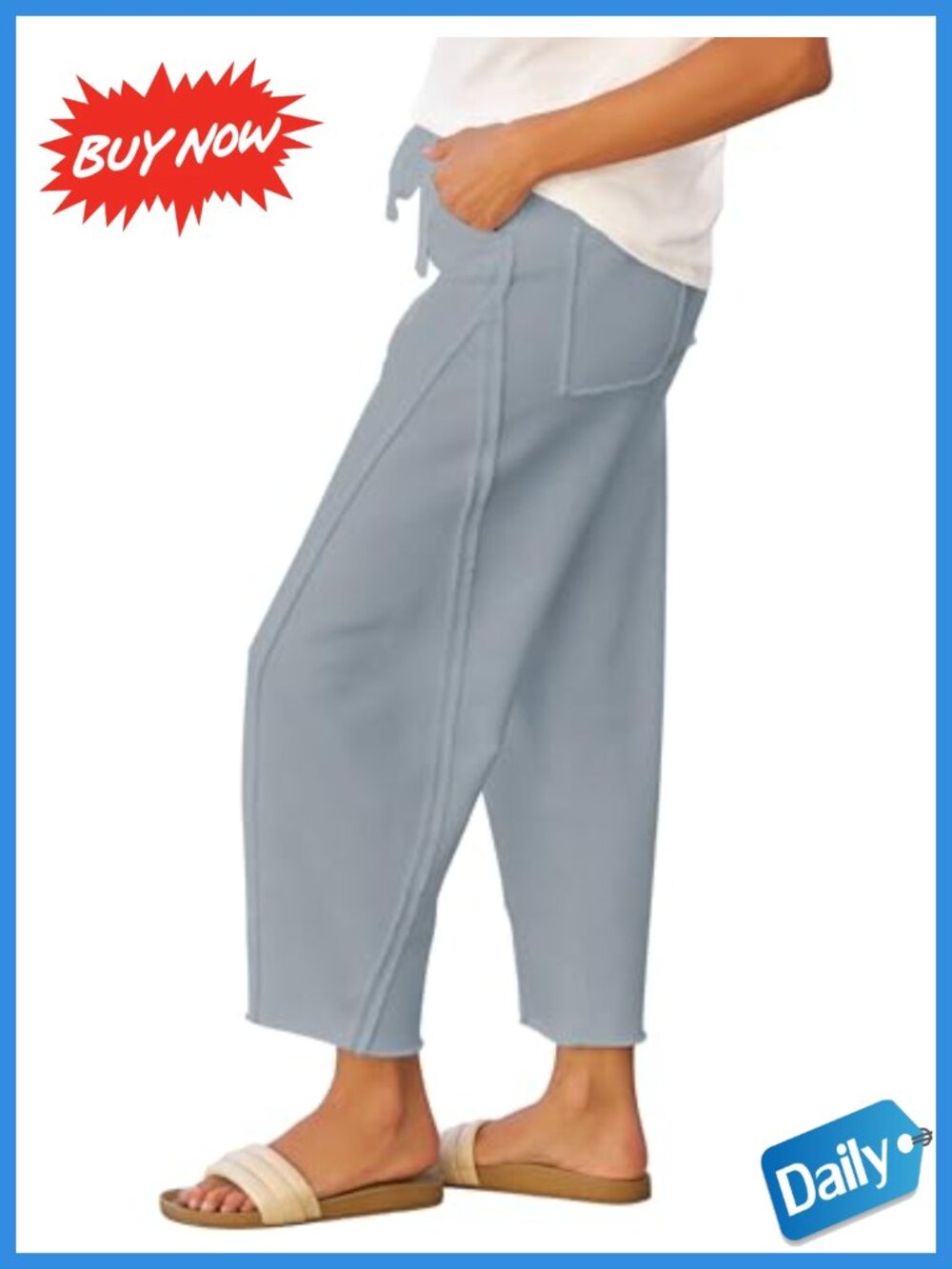 Womens Barrel Leg Sweatpants Cropped Raw Edge Side Seam Lounge Pants